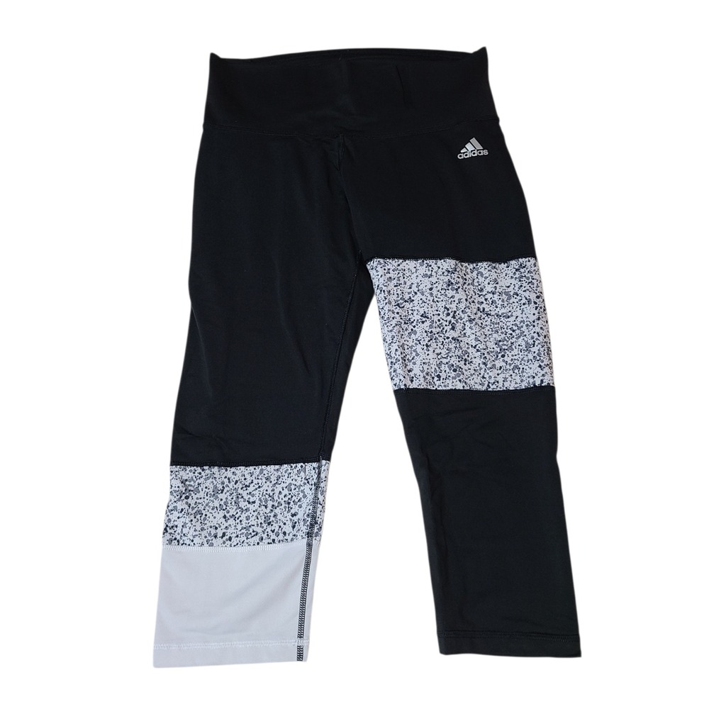 Adidas Womens Climalite Black White Capri Pants Pocket Cropped Athletic Black M